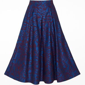 NWOT Maeve Anthropologie Pleated Shimmer Maxi Skirt Blue Red Metallic US 4